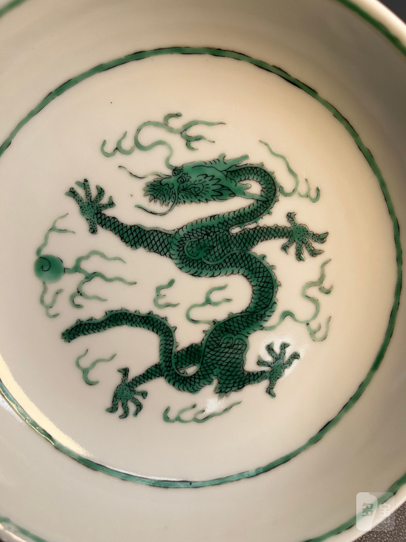 清道光  白地绿彩龙纹盘 - 图5